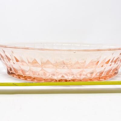 VINTAGE 12â€ PINK DEPRESSION GLASS DIAMOND BOAT BOWL