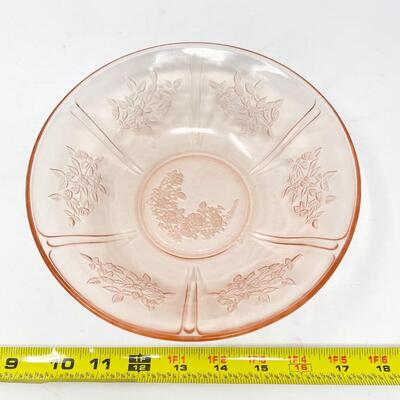 VINTAGE 8.5â€ PINK DEPRESSION GLASS FLORAL BOWL