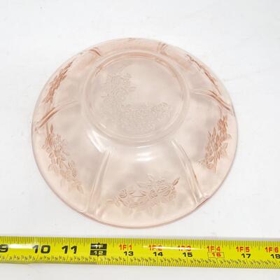 VINTAGE 8.5â€ PINK DEPRESSION GLASS FLORAL BOWL