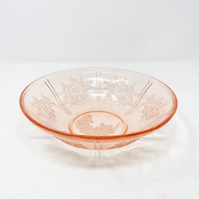 VINTAGE 8.5â€ PINK DEPRESSION GLASS FLORAL BOWL