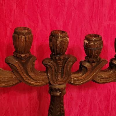 Lot 192: Antique Spanish Revival Style Mexican Wood Candelabras