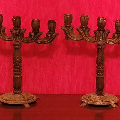Lot 192: Antique Spanish Revival Style Mexican Wood Candelabras