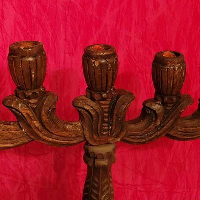 Lot 192: Antique Spanish Revival Style Mexican Wood Candelabras