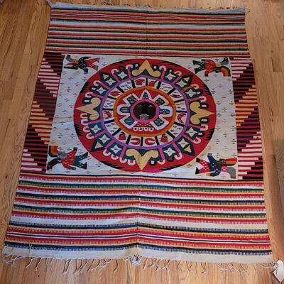 Lot 194: Vintage Mexican Rug/Blanket Depicting Aztec Sun