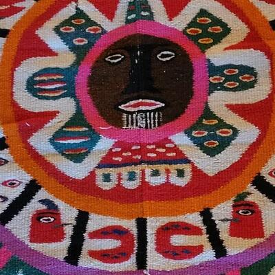 Lot 194: Vintage Mexican Rug/Blanket Depicting Aztec Sun