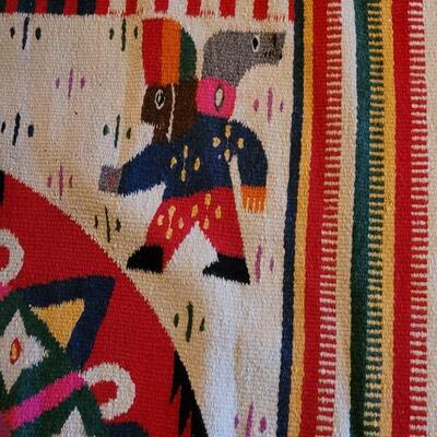 Lot 194: Vintage Mexican Rug/Blanket Depicting Aztec Sun