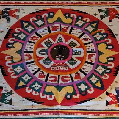Lot 194: Vintage Mexican Rug/Blanket Depicting Aztec Sun