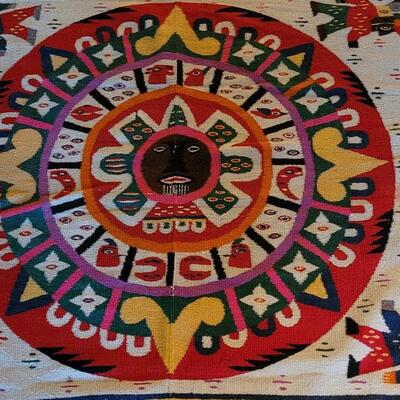 Lot 194: Vintage Mexican Rug/Blanket Depicting Aztec Sun