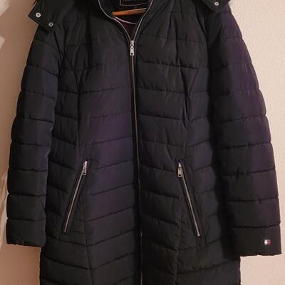 Lot 203: Tommy Hilfiger Black Puff Coat with Faux Fur Lined Hood