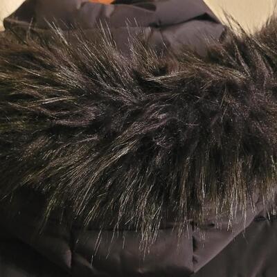 Lot 203: Tommy Hilfiger Black Puff Coat with Faux Fur Lined Hood