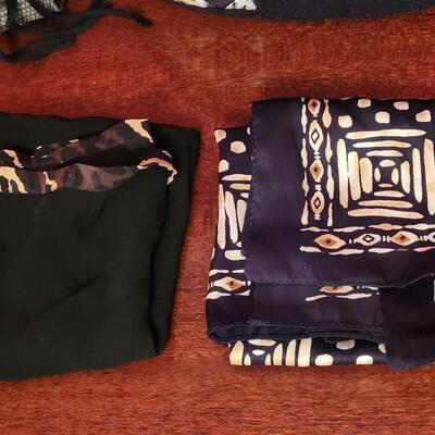 Lot 209: Animal Print Silk & Cotton Scarves & Fleece Shred Alert Winter Hat