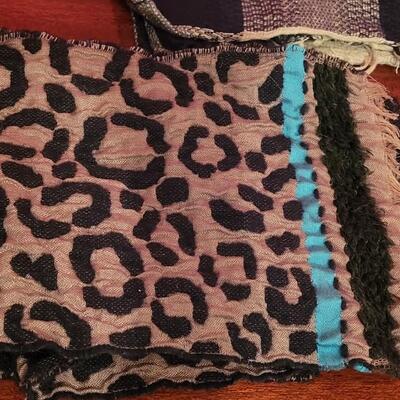 Lot 209: Animal Print Silk & Cotton Scarves & Fleece Shred Alert Winter Hat