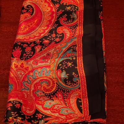 Lot 210: Vintage Red Leather Gloves, (2) Silk & (1) Zebra Print Scarves