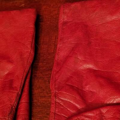 Lot 210: Vintage Red Leather Gloves, (2) Silk & (1) Zebra Print Scarves