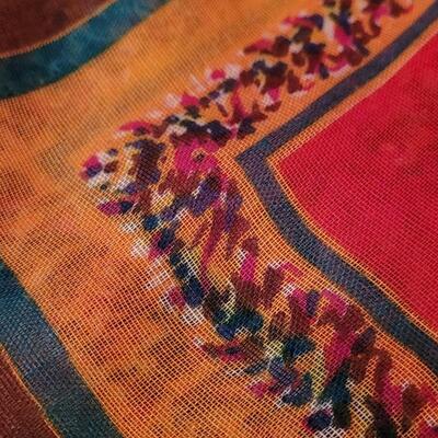 Lot 210: Vintage Red Leather Gloves, (2) Silk & (1) Zebra Print Scarves