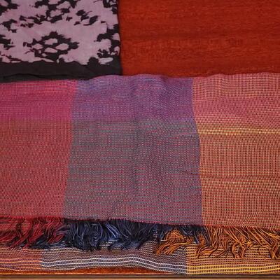 Lot 213: Vintage Blue Leather Gloves and Mixed Scarves