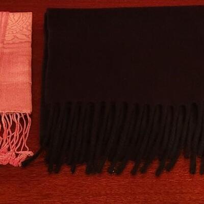 Lot 214: Italian Black Pure Cashmere Scarf & Pink Pashmina & Silk Scarf