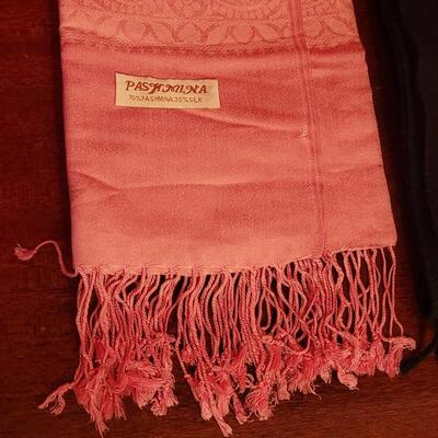 Lot 214: Italian Black Pure Cashmere Scarf & Pink Pashmina & Silk Scarf