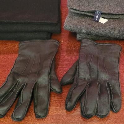 Lot 215: (2) GAP Scarves and One Pair of Gates Men's Leather Gloves