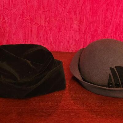 Lot 217: Vintage Gray Wool Hat and Velvet Bucket Hat