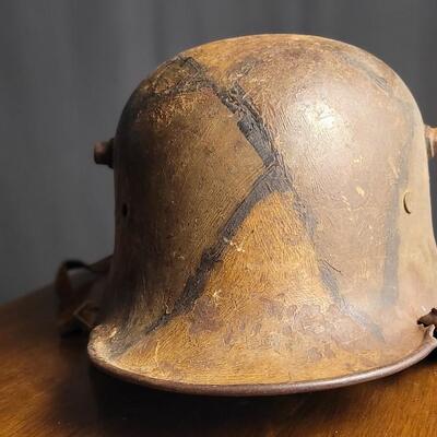 Lot 219: Antique German Imperial Military M16 Hand Pained Camouflage Helmet