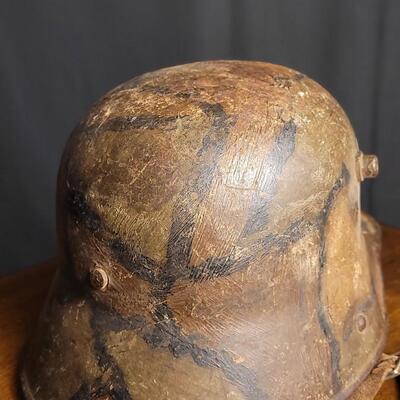 Lot 219: Antique German Imperial Military M16 Hand Pained Camouflage Helmet