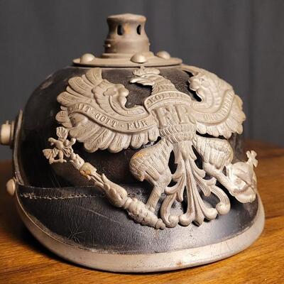 Lot 220: Antique WWI German Prussian Officer Spike Helmet Pickelhaube Casque