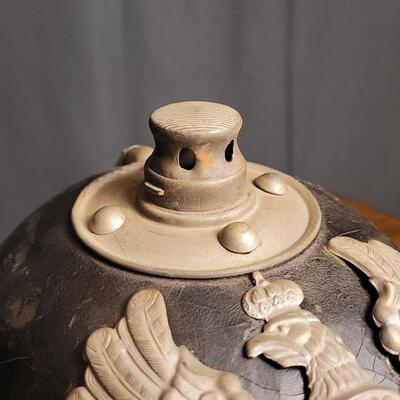 Lot 220: Antique WWI German Prussian Officer Spike Helmet Pickelhaube Casque