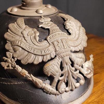 Lot 220: Antique WWI German Prussian Officer Spike Helmet Pickelhaube Casque