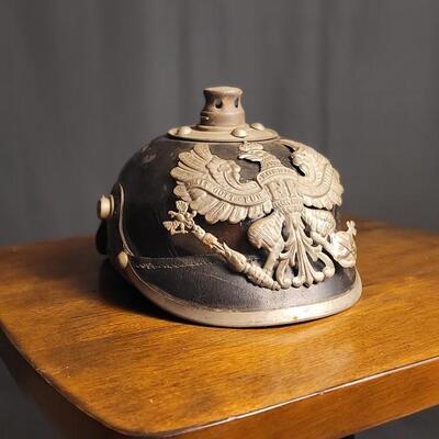 Lot 220: Antique WWI German Prussian Officer Spike Helmet Pickelhaube Casque