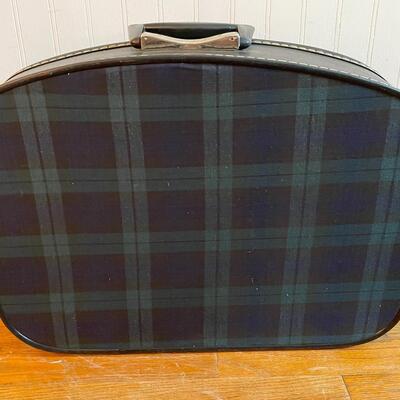 VINTAGE BLUE & GREEN PLAID CANVAS LUGGAGE SET