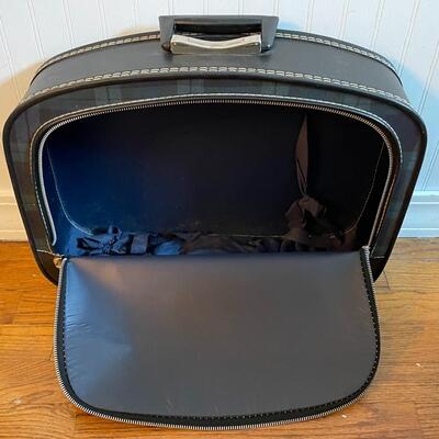 VINTAGE BLUE & GREEN PLAID CANVAS LUGGAGE SET