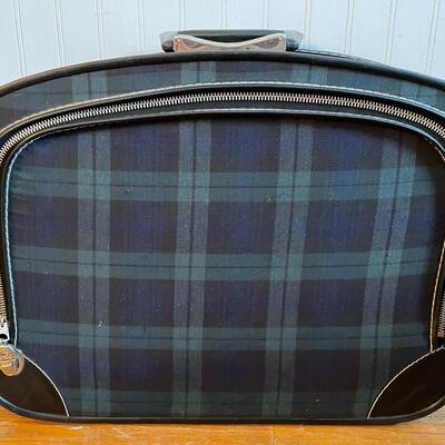 VINTAGE BLUE & GREEN PLAID CANVAS LUGGAGE SET
