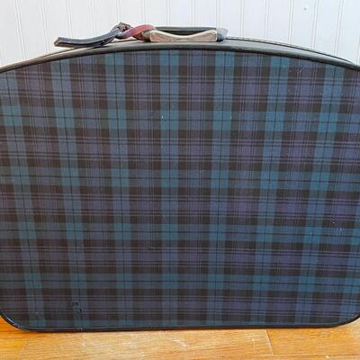 VINTAGE BLUE & GREEN PLAID CANVAS LUGGAGE SET