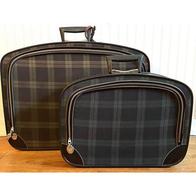 VINTAGE BLUE & GREEN PLAID CANVAS LUGGAGE SET