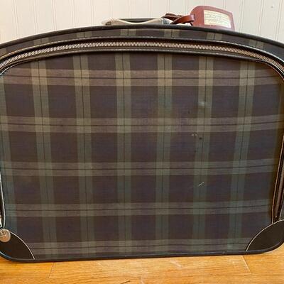 VINTAGE BLUE & GREEN PLAID CANVAS LUGGAGE SET
