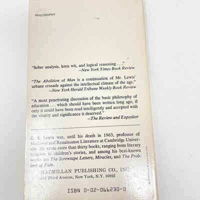 â€œTHE ABOLITION OF MANâ€ BY C.S. LEWIS PAPERBACK BOOK