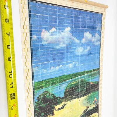 VINTAGE BAMBOO WALL SCROLL W/ BEACH SCENE
