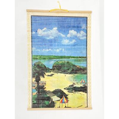 VINTAGE BAMBOO WALL SCROLL W/ BEACH SCENE