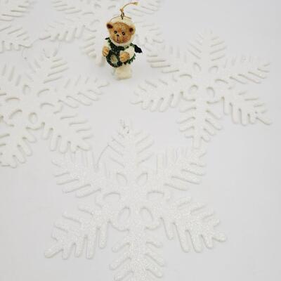 HANGING LARGE SNOW FLAKES & ANGEL BEAR BUNDLE
