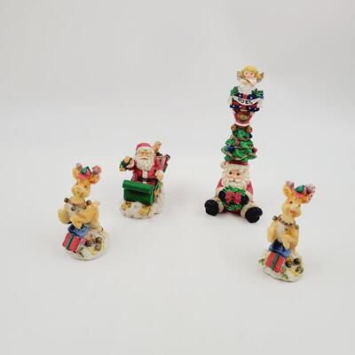 4 SANTA & REINDEER FIGURINE BUNDLE