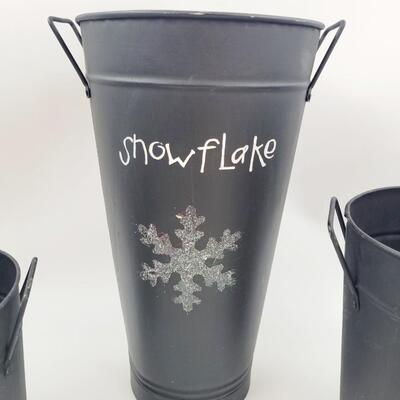 METAL HOLIDAY SNOWFLAKE PAILS 3PC
