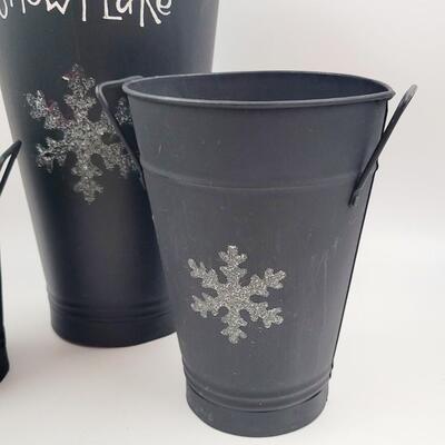 METAL HOLIDAY SNOWFLAKE PAILS 3PC