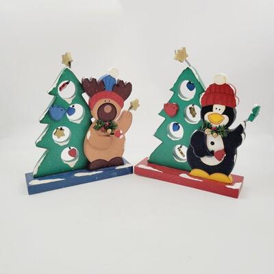 WOODEN HOLIDAY PENGUIN & REINDEER DECOR BUNDLE