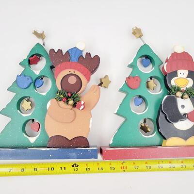 WOODEN HOLIDAY PENGUIN & REINDEER DECOR BUNDLE