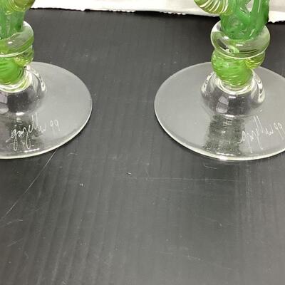 B - 307. Signed Gazelle Studios Handblown Glass Salt & Pepper Shakers - Cactus