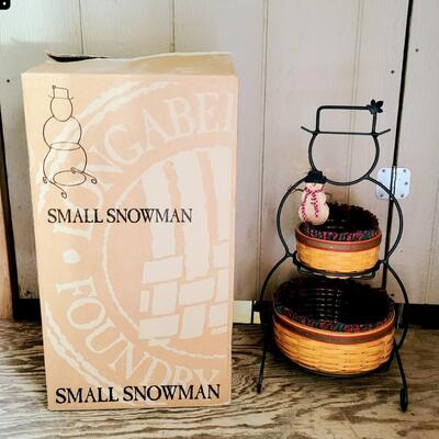 LONGABERGER SMALL WROUGHT IRON SNOWMAN W/ BASKETS & BOX