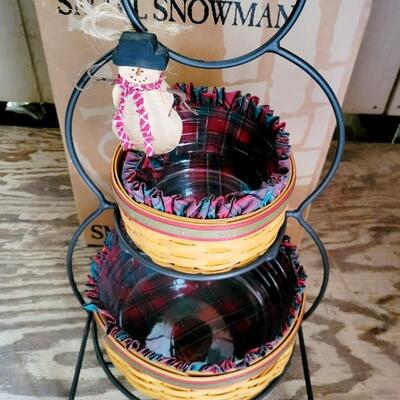 LONGABERGER SMALL WROUGHT IRON SNOWMAN W/ BASKETS & BOX