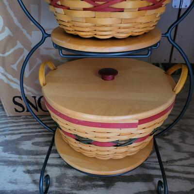 LONGABERGER LARGE SNOWMAN W/ BASKETS, LIDS, INSERTS & ORIGINAL BOX