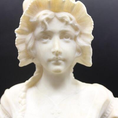 Vintage White Marble Bust of Woman in Corset and Bonnet